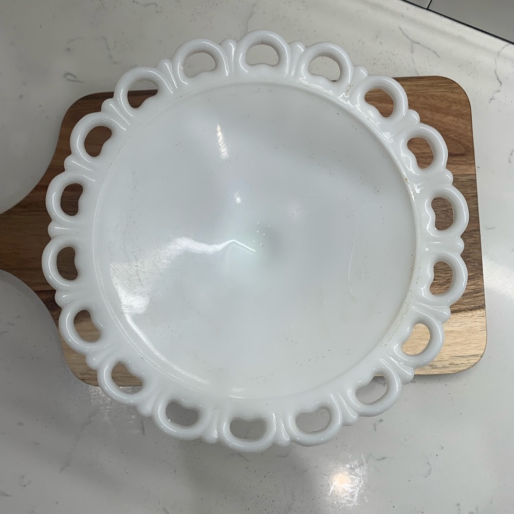 Vintage Anchor Hocking Old Colony Lace White Milk Pedestal Cake Stand - Picture 5 of 8